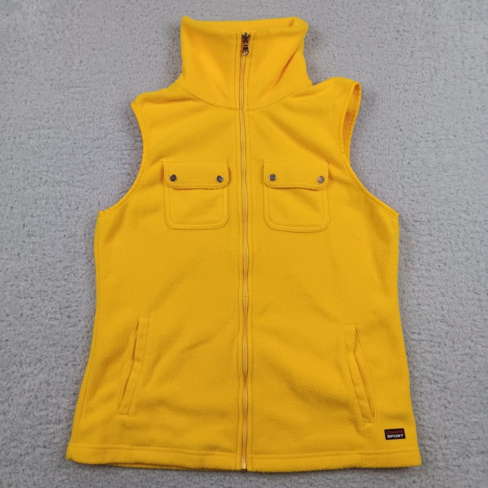Chaps Sport Vest M Yellow Fleece Mock Neck Full Zip Sleeveless Pocket